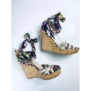 Call It Spring ankle wrap animal print wedge heels size 8